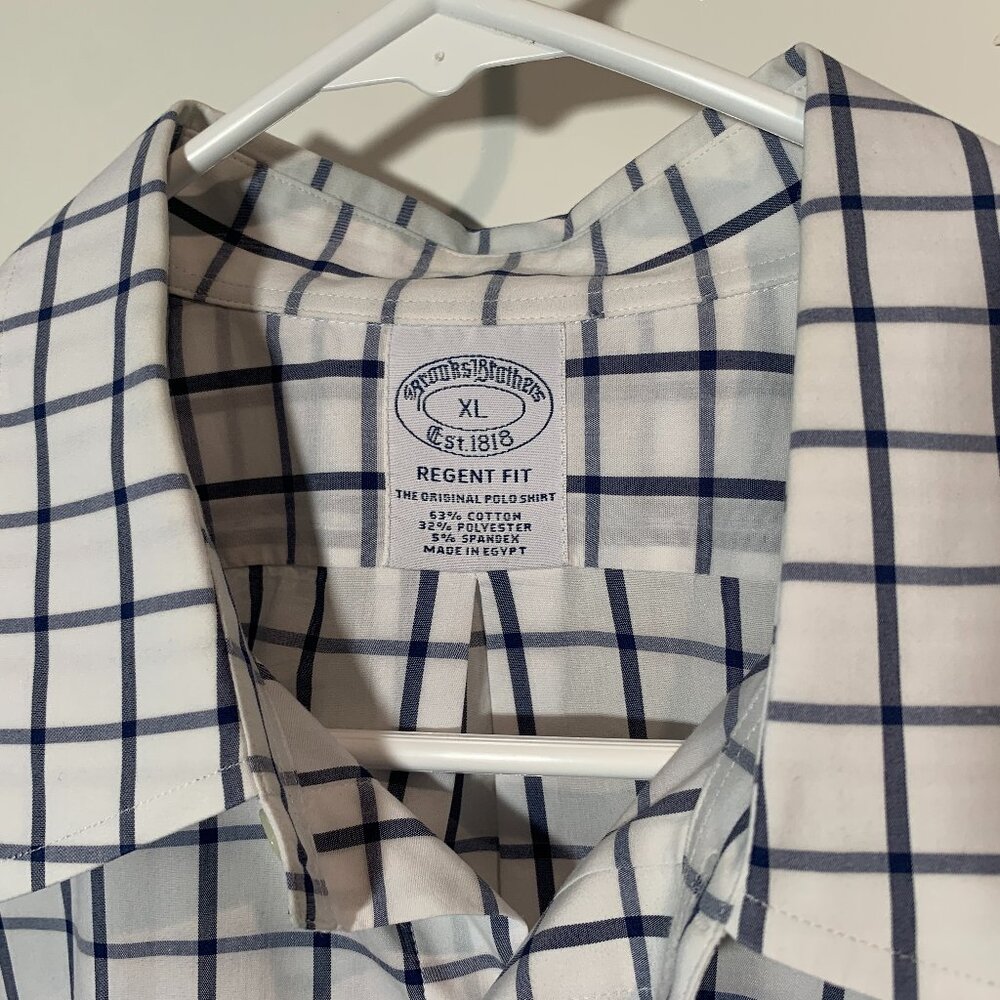XL Brooks Brothers Regent Supima Cotton Plaid Button Up White Blue mens preppy